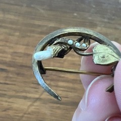 Antique Edwardian Crescent Moon Seed Pearl Pin Pendant Gold Filled