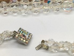 Vintage AB Crystal 2 Strand Long Necklace Push In Clasp