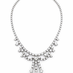 Antique Victorian Revival Silver Tone Faceted Rhinestone Bow Statement Necklace
