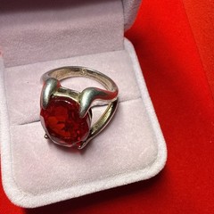 VINTAGE RUBY SOLITAIRE RING SILVER OVAL CUT 17mm SIZE 8 Marked 3