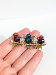 Birds On A Branch Rhinestone And Enamel Brooch Pin