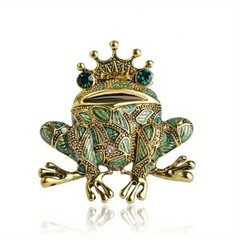 Vintage Frog Brooch Pin Green Rhinestone Eyes Gold Tone Animal Coat Scarf Gift N