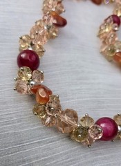 Glass Crystal Faceted Clusters Beaded 18″ Choker Necklace Champagne Pink Beads