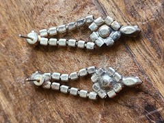 Vintage 1950s Jet Black Rhinestone Waterfall Dangle Earrings Hollywood Glam