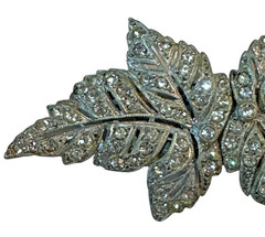 Vintage Coro Duette Leaves Convertible Brooch Pin Silver Clear Rhinestone Pin