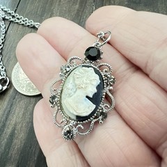 Cameo Necklace Rhinestone Vintage Style Woman Jewelry – Please Read
