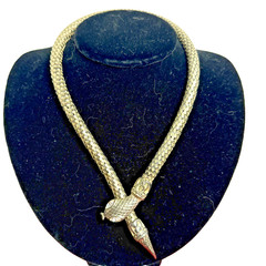 Vintage Signed DL Auld Silver Mesh Snake Lariat Choker Necklace