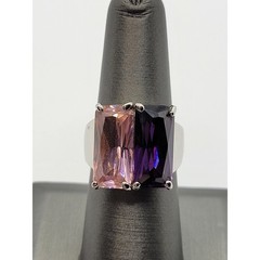 Pink & Purple Crystal Ring Prong Set Stones Modernist Geometric Silvertone