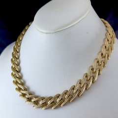 Vintage Textured Gold Tone Woven Link Necklace 17.75″