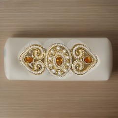 Amber Colored Brooch Crystal Gold Toned Faux Pearl Quality Vintage MCM
