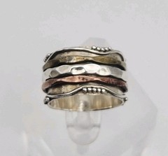 Sterling Silver Vintage Mixed Metal 3 Band Spinner Ring Size 8