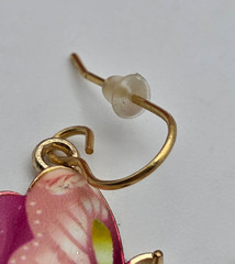 Pink Purple Enamel Butterfly Dangle Earrings Gold Tone French Hook 21mm Vintage
