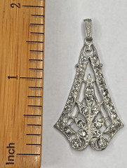 Antique Lavalier Art Nouveau Rhinestone Paste Silver Tone Filigree Pendant