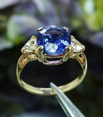 Vintage Gem Cushion Tanzanite Trillion Diamond 3 stone Ring 14K Gold 2.5ct