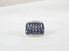 Vintage Sterling Silver 925 Natural Sapphire Diamond Statement Ring Size 7