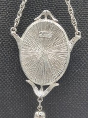 Celebrity Vintage Foil Enamel Pendant Necklace Tassel Silver Tone 32″