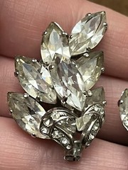Vintage Western Germany Earrings Clear Rhinestones Climber Cluster Clip-Ons!