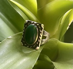 Vintage Fred Harvey Era Old Pawn Ring Sterling Silver And Green Turquoise Size 5