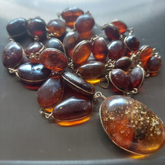Vintage Bultic Amber Graduated Nuggets Wire Wrapped Necklace 24” 26g