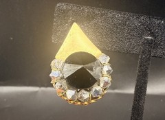 Vintage Black Faceted Rhinestone Stud Earrings Gold Tone Triangle Art Deco