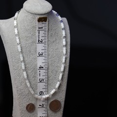 White and Clear Beaded Necklace Sterling Silver
