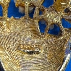 Arthur Pepper Flower Basket Brooch Enamel Gold Tone Floral Mid Mod MCM