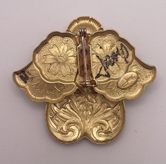 Vintage Christmas Angel Brooch Goldstone Silver Faux Pearl Signed Jane