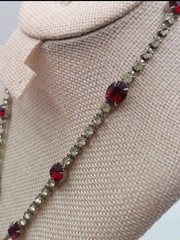 Vintage Kramer NY Red Rhinestone Statement Necklace Hollywood Regency Signed MCM