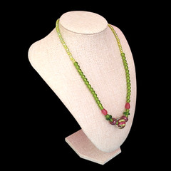 VTG Pink & Green Art Glass Colorful Beaded Statement Necklace 20.5″