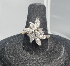 Vintage 18K GE RG Rhinestone Cluster Cocktail Ring Size 8