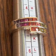 Vintage 16K Gold Gersc Channel Set Baguette Stones Size 5 Rainbow Ring