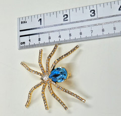 Spider Brooch Pendant Blue Crystal Rhinestone Gold Tone With Box IVANA