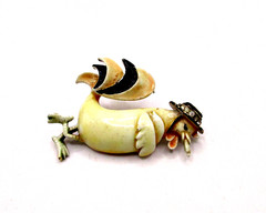 VINTAGE SIGNED CFW (HAR) ROOSTER BIRD CIGAR ENAMEL GOLD RARE BROOCH PIN MCM 50’s