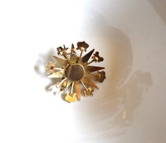 Vtg Heraldic brooch coats of arms & crowns Gold tone metal alloy enamel crystal