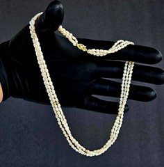 Vintage 14K Gold Three Strand Freshwater Pearl Bead Necklace