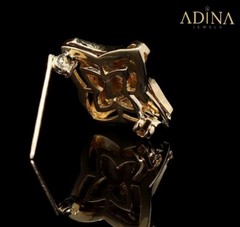 MOTIF Brooch, Silver Gold Pated, Onyx & Zircon