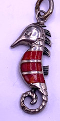 Vintage Sterling Silver Fire Opal Seahorse Pendant