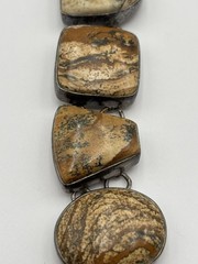 VTG 925 Sterling Silver Picture Jasper Multi Shape Bezel Link Bracelet 8.5”