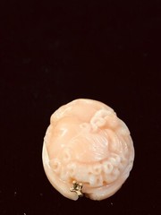 Vintage Japanese Carved Light Pink Salmon Coral Cameo 23mm 23.7ct