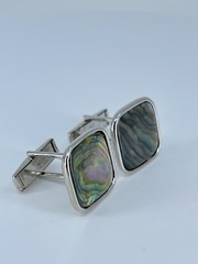 Cufflinks Mother of Pearl square flat MOP polished silver tone 7/8″