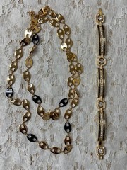 Camrose & Kross Black & Gold Tone Necklace & Bracelet Jackie Kennedy COA