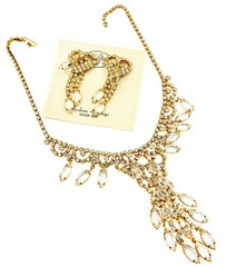 Vintage Juliana DeLizza Elster Waterfall Plated Marquise Necklace Earrings Set