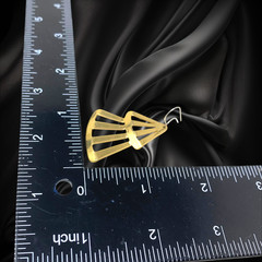 Vintage 80s Gold Tone Double Fan Dangle Earrings Geometric French Wire Art Deco