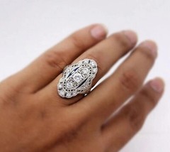 Art Deco Vintage Style Lab Created Diamond Wedding Anniversary 925 Silver Ring