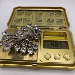 Eisenberg Vintage Sterling Silver Rhinestone Floral Fur Clip Brooch 48g 3in