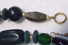 Lg Signed ROXSANN Green Bead Necklace RENOIR Boating Party w/5 Locket Dangles
