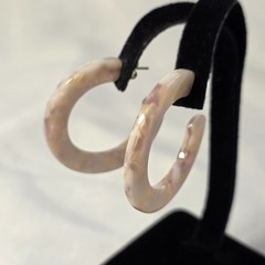 Acrylic Resin C-Shaped Hoop Earrings White and Lavender Polished Tortoise Shell