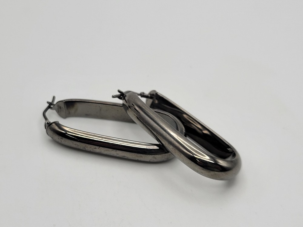 Bronze Milor Italy Gun Metal Grey Elongated Hoop Pierced Earrings