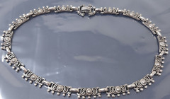 Vintage Barclay Mayan Pattern Silver tone Statement Necklace 16″