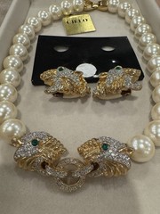 Vintage CIELO Panther Faux Pearl Parure Statement Runway Set Necklace Earrings
